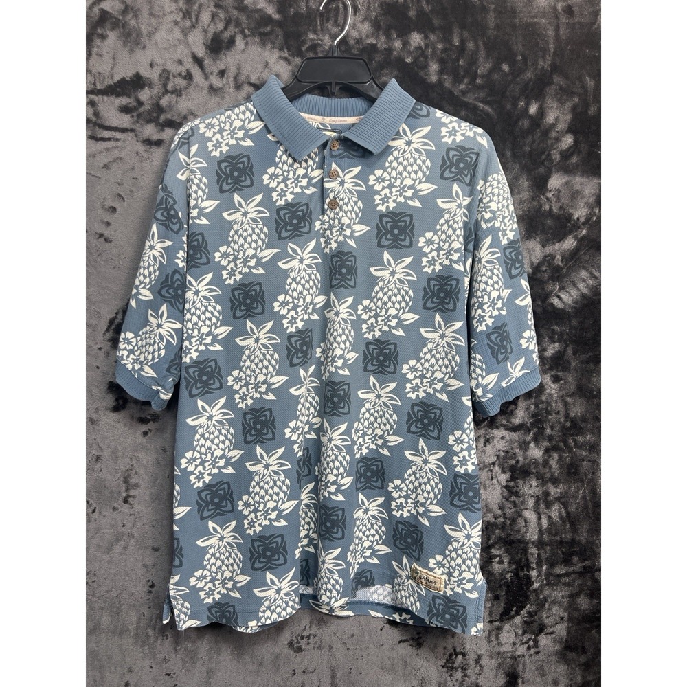 Tommy Bahama Men's Size XL Hawaiian Polo Blue Pineapple Tropical Resort Shirt